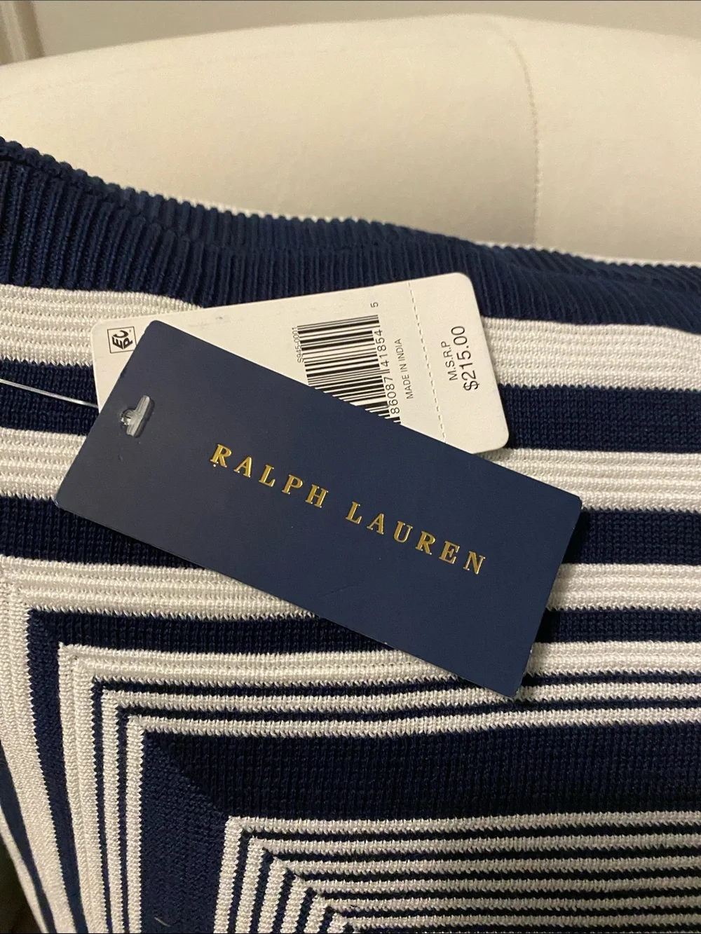 Ralph Lauren Navy and White Geometric Square Accent Pillow